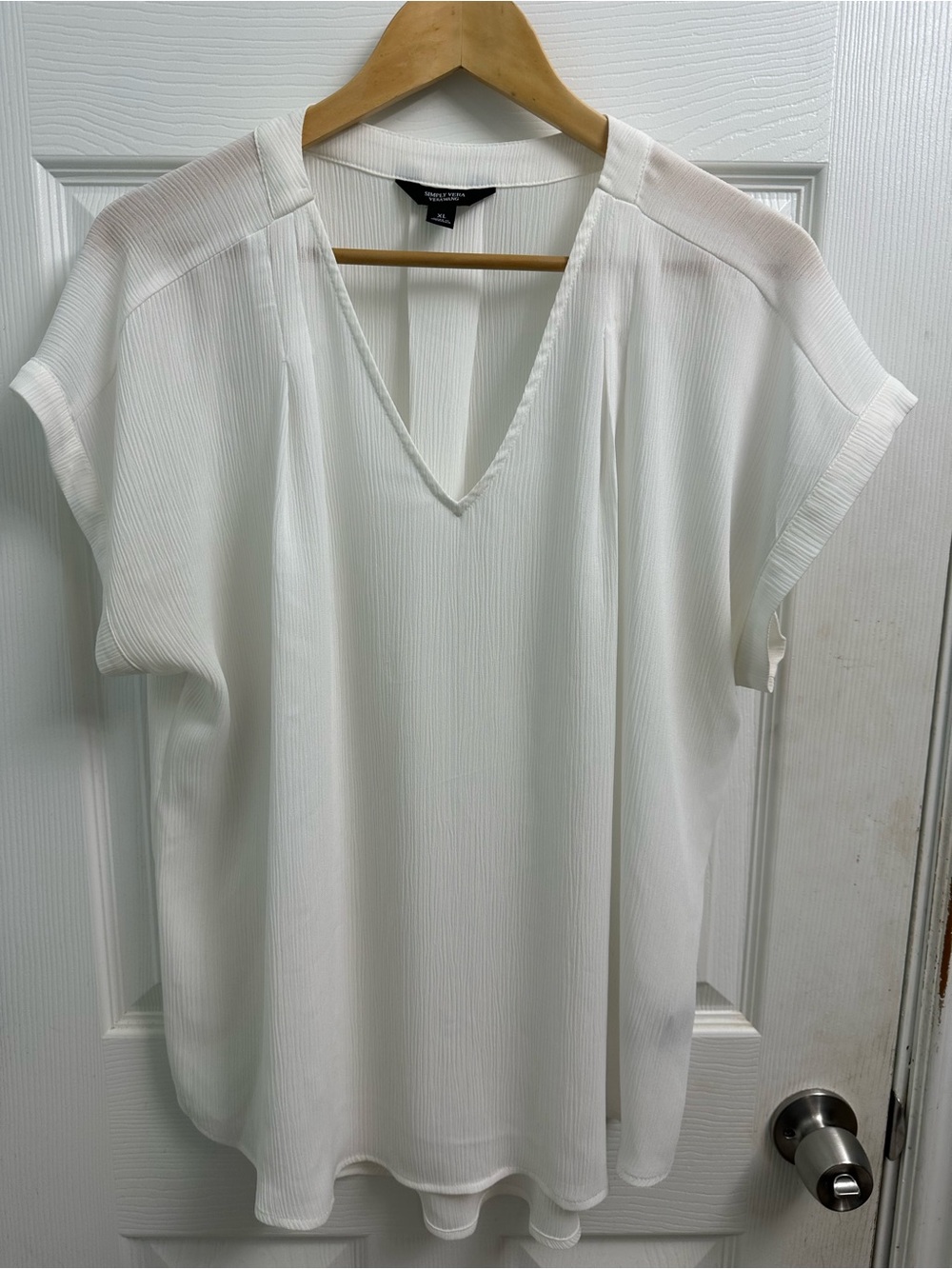 Simply Vera Vera Wang White V-Neck Short Sleeve Blouse XL